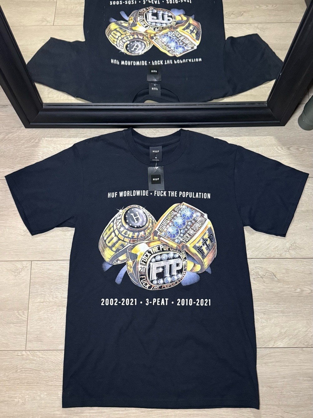 New With Tags Huf x FTP “3 Peat” 3 Championships Rings Shirt